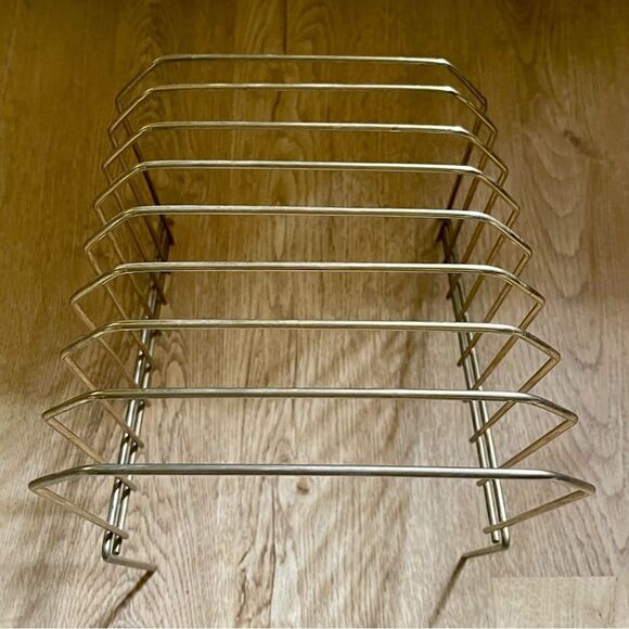 Vintage 1970’s Gold Brass Tone Lacquer Wire (8) Vinyl File Holder Tabletop Stand - Picture 12 of 14